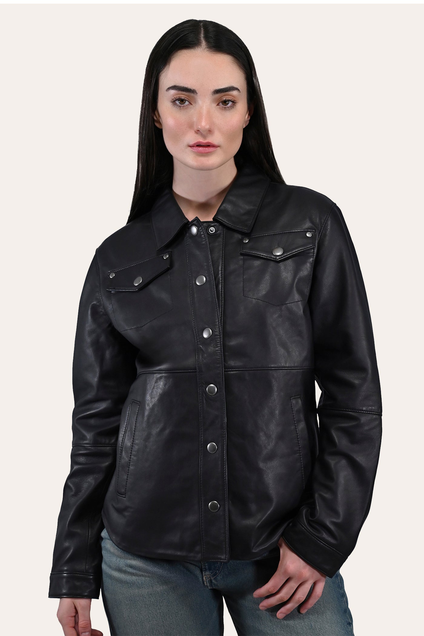 Women's Black Obadiah Leather Shacket | The Frye Company