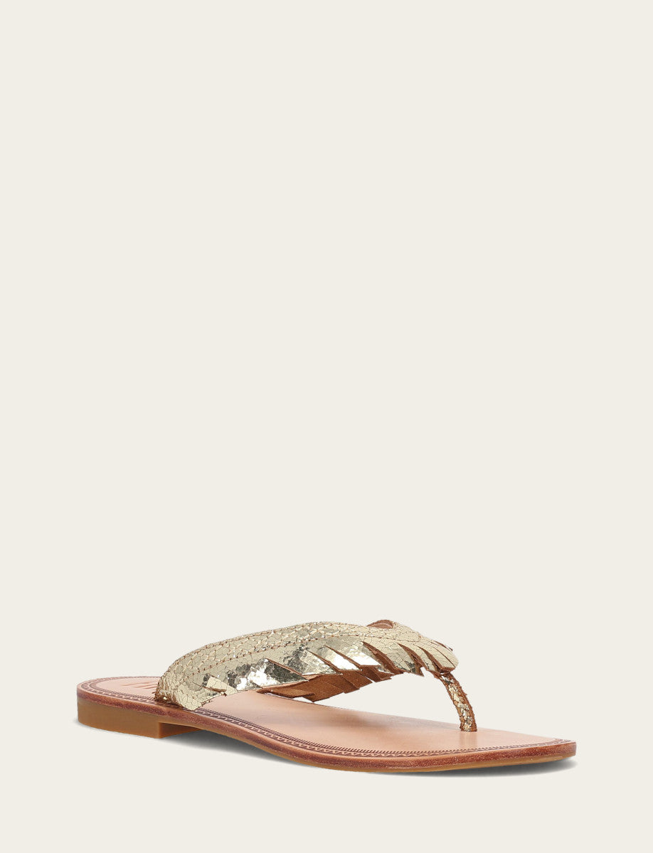 Ava Fringe Sandal - Gold Mirror - Hero