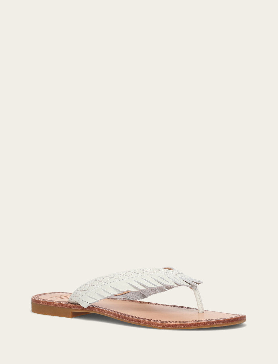 Ava Fringe Sandal - White - Hero