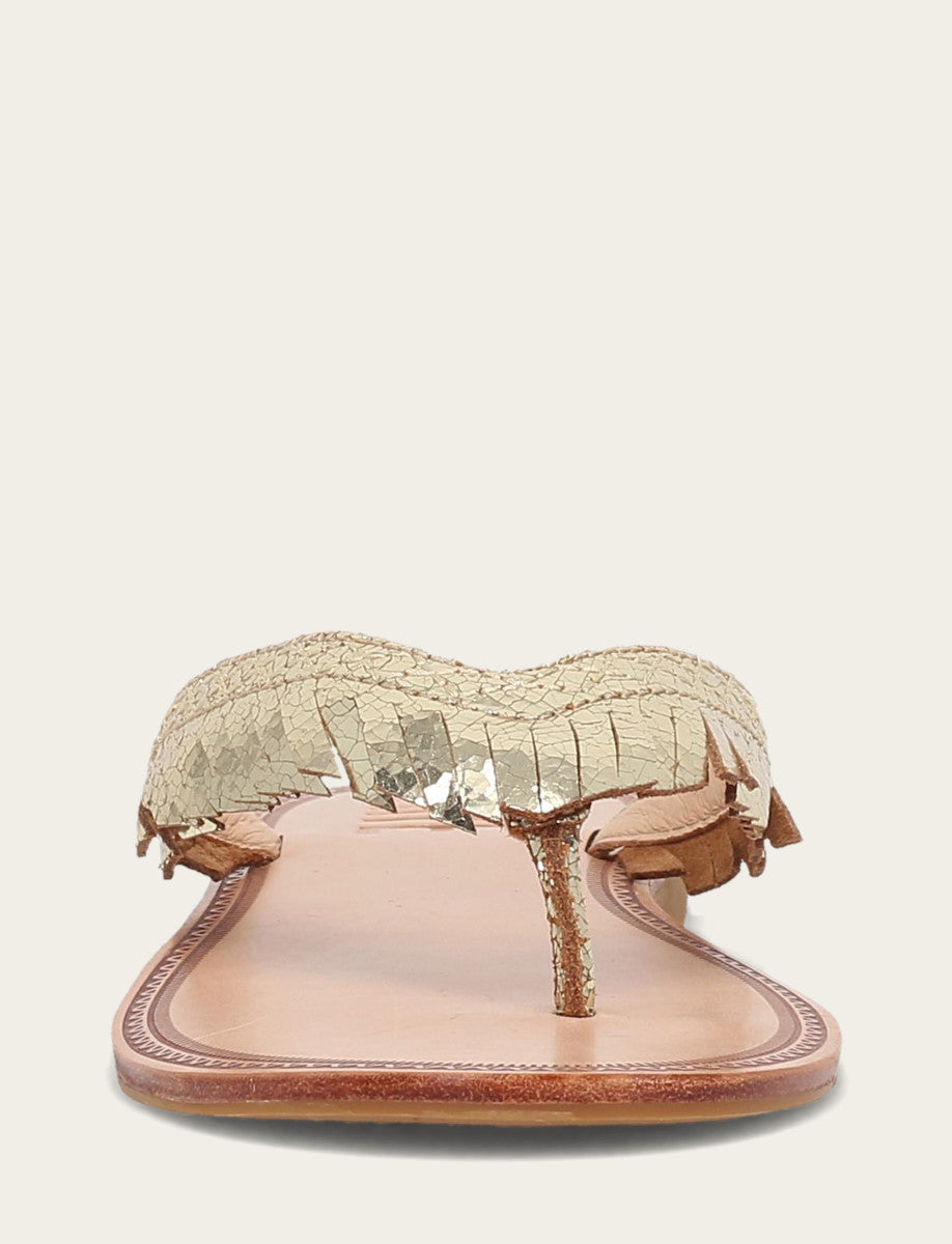 Ava Fringe Sandal - Gold Mirror - Front
