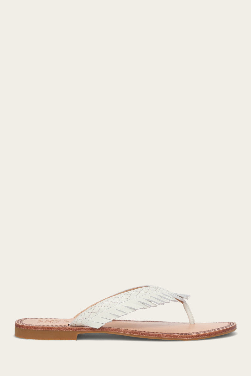 Ava Fringe Sandal - White - Outside