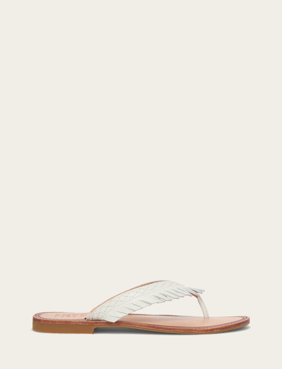 Ava Fringe Sandal - White - Outside