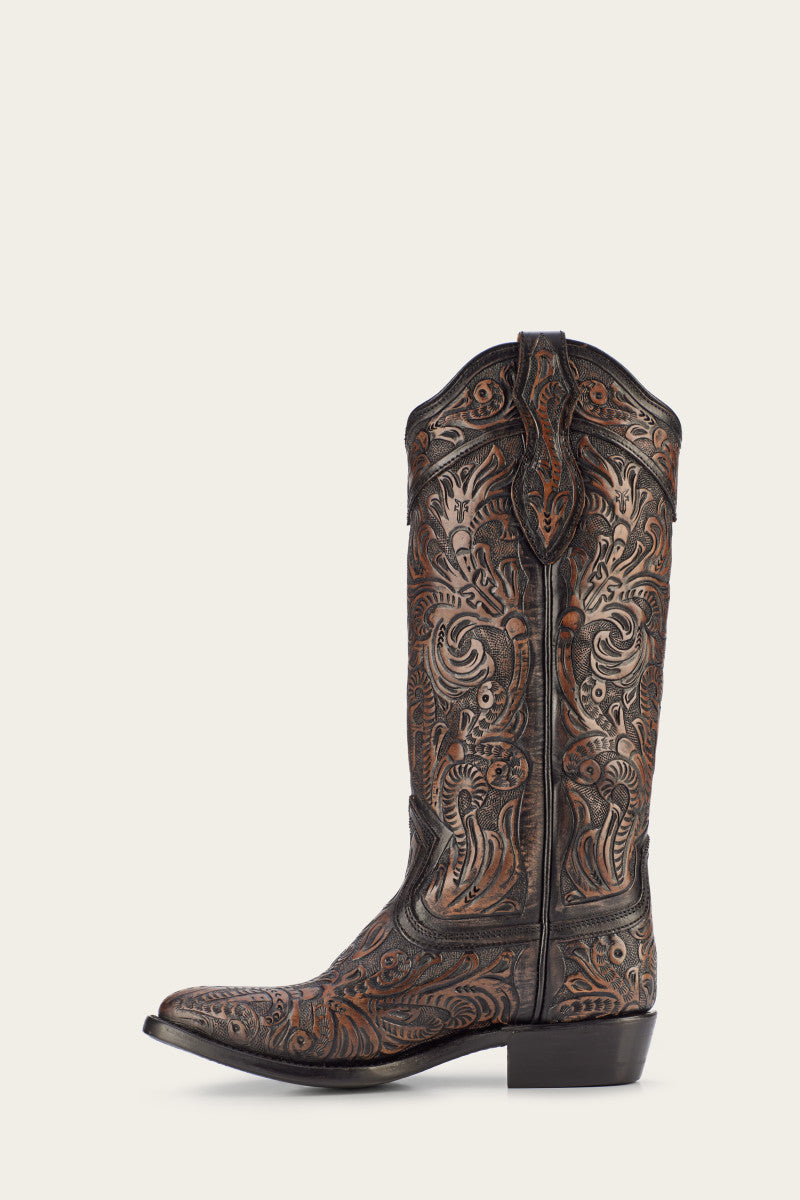 Billy Daisy Pull On - Black Tooled - Inside