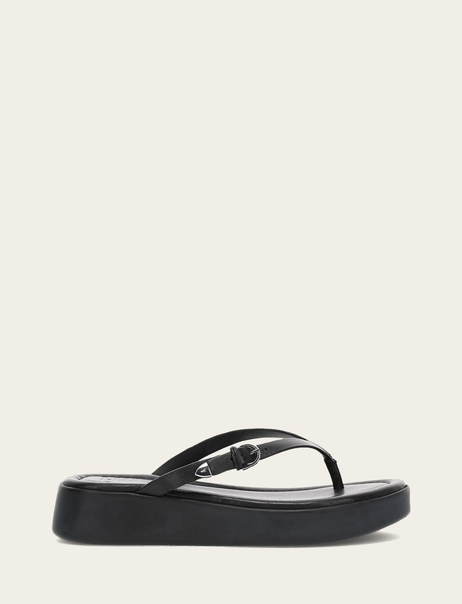 Maya Buckle Thong Sandal - Black - Outside