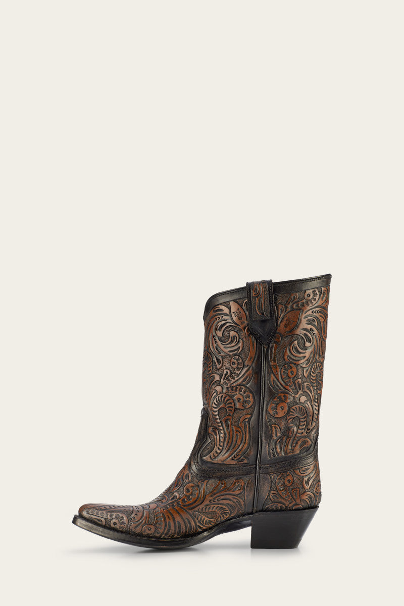 Sacha Mid Pull On - Black Tooled - Inside