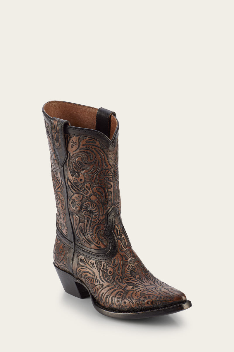 Sacha Mid Pull On - Black Tooled - Hero