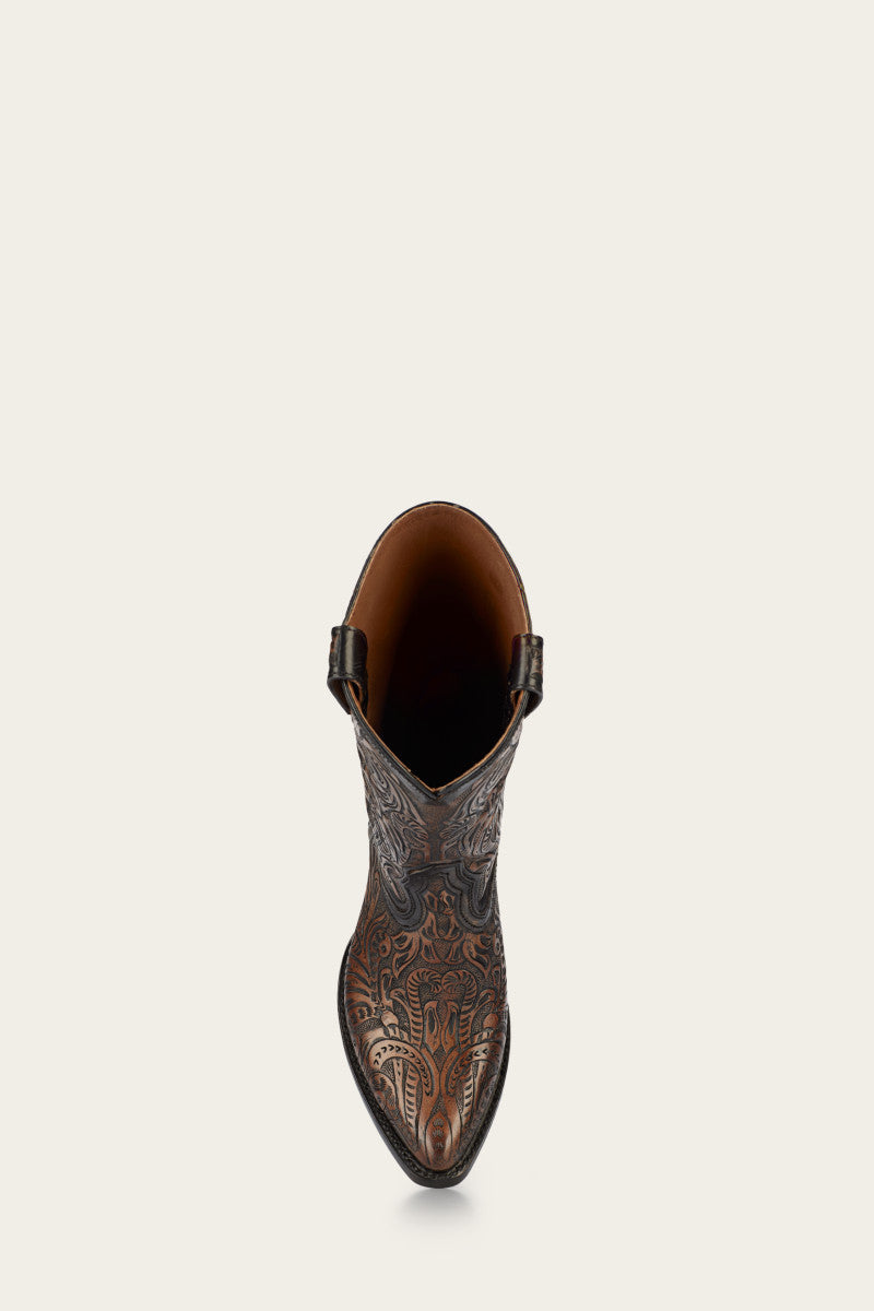 Sacha Mid Pull On - Black Tooled - Top Down