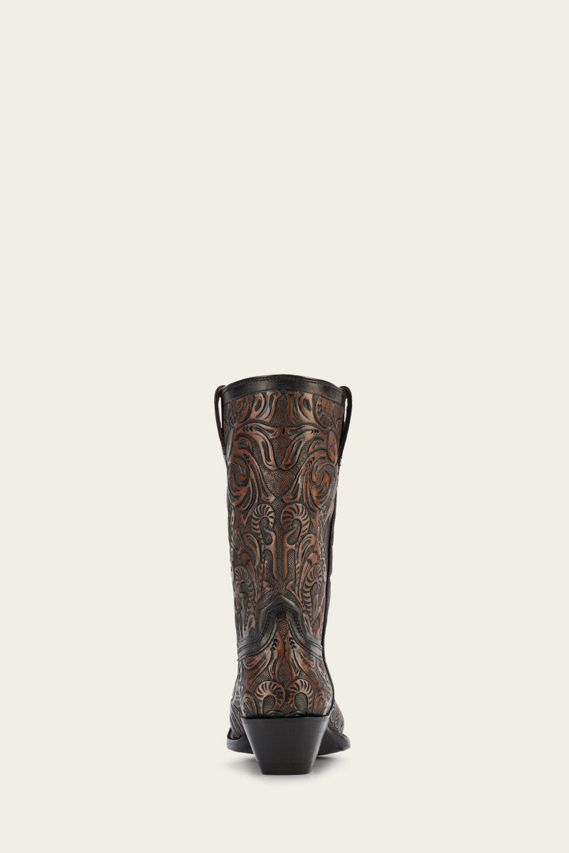 Sacha Mid Pull On - Black Tooled - Back