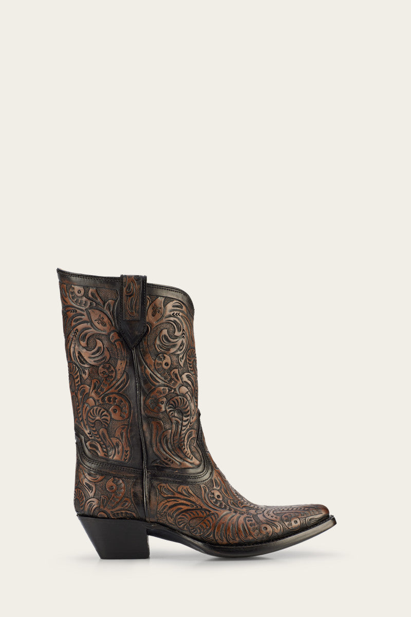 Sacha Mid Pull On - Black Tooled - Outside
