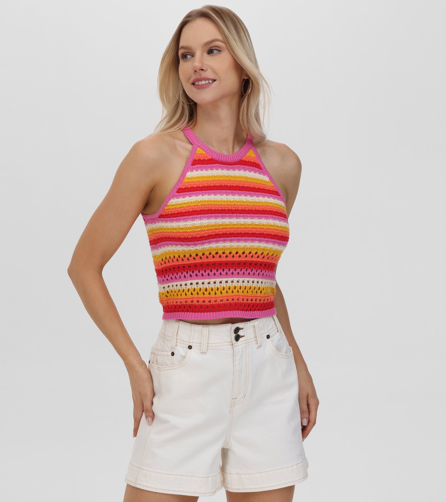 Women's Crochet Striped Halter Neck Tank | The Frye Company