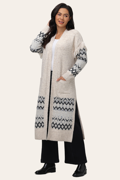 Geometric Print Fringe Cardigan