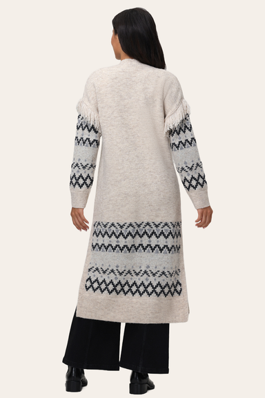 Geometric Print Fringe Cardigan