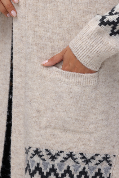 Geometric Print Fringe Cardigan