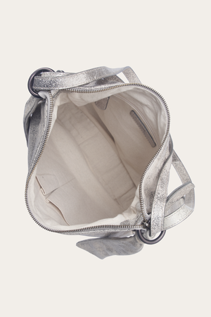 cream grey leather backpack Frye Nora Backpack Hobo in Cream Metallic