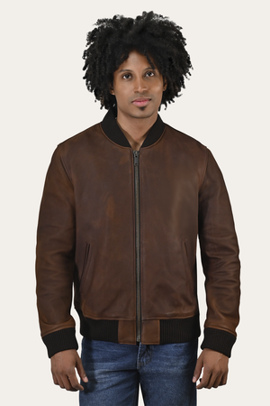 Men's Cognac Clay Leather Bomber Jacket The Frye Company