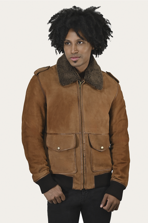 Men’s Middle Brown Jethro Shearling Flight Suede Jacket | The Frye Company
