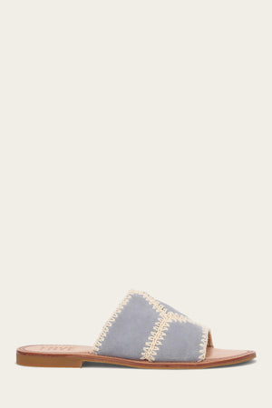 Ava Crochet Slide - Steel Blue - Outside