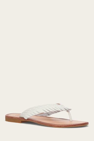 Ava Fringe Sandal - White - Hero