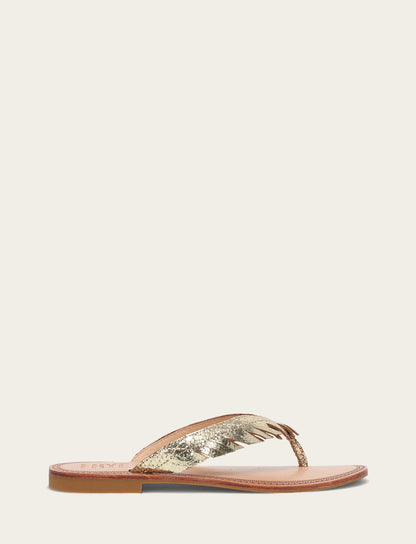 Ava Fringe Sandal - Gold Mirror - Outside