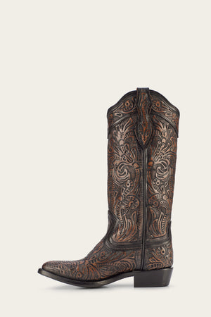 Billy Daisy Pull On - Black Tooled - Inside