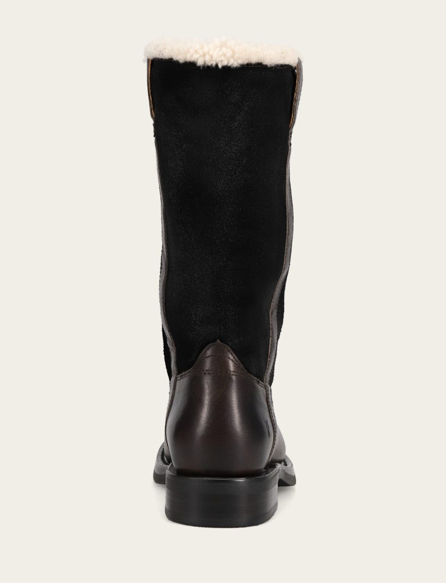 Campus Low Heel Mid Shearling Boot - Black - Back