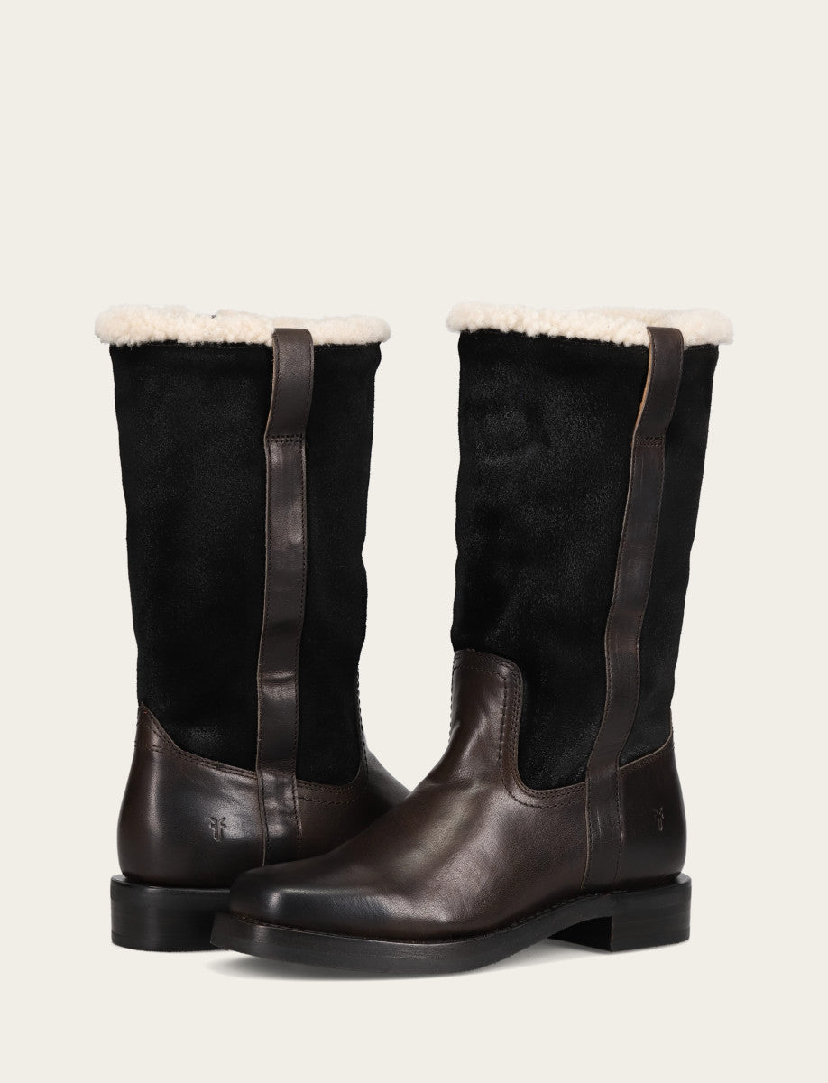 Campus Low Heel Mid Shearling Boot - Black - Pair