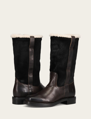 Campus Low Heel Mid Shearling Boot - Black - Pair