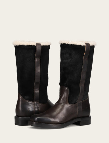 Campus Low Heel Mid Shearling Boot - Black - Pair