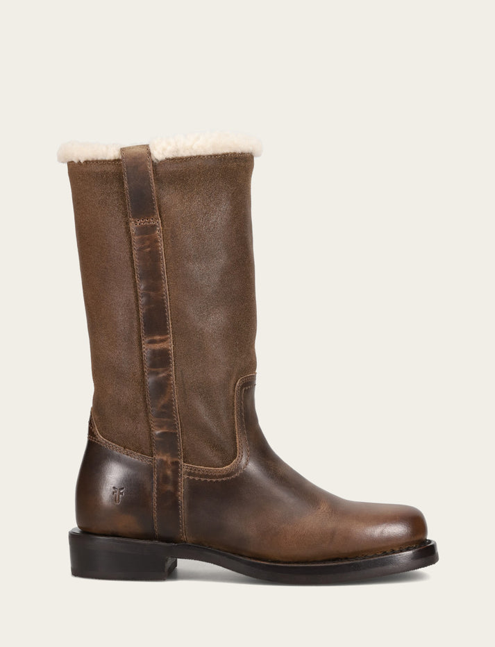 Women's Dark Taupe Campus Low Heel Mid Shearling Boot | The Frye Company