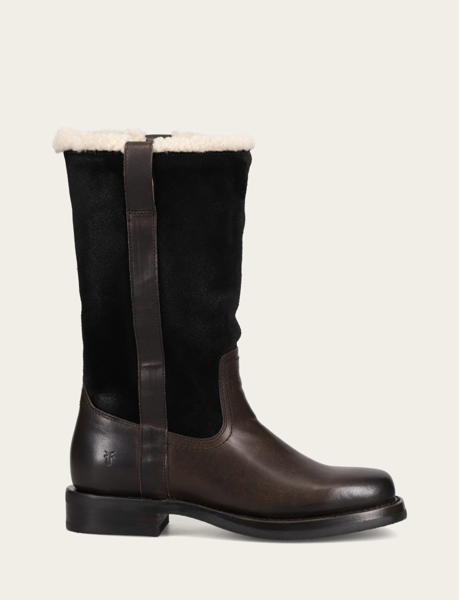 Campus Low Heel Mid Shearling Boot - Black - Outside