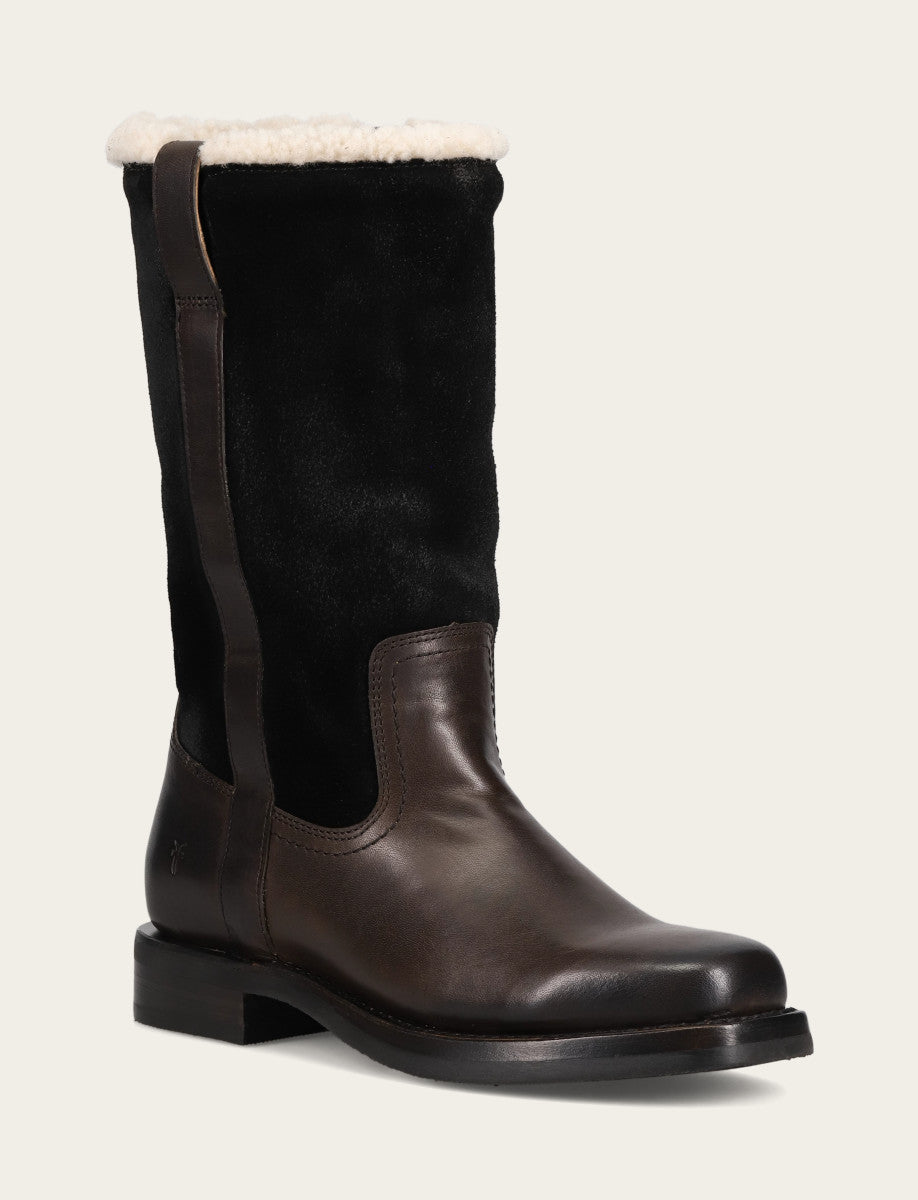 Campus Low Heel Mid Shearling Boot - Black - Hero