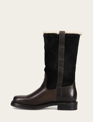 Campus Low Heel Mid Shearling Boot - Black - Inside