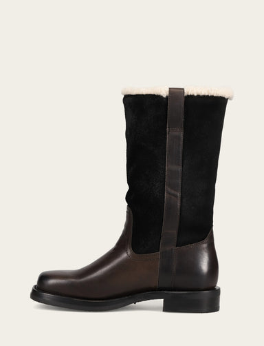 Campus Low Heel Mid Shearling Boot - Black - Inside