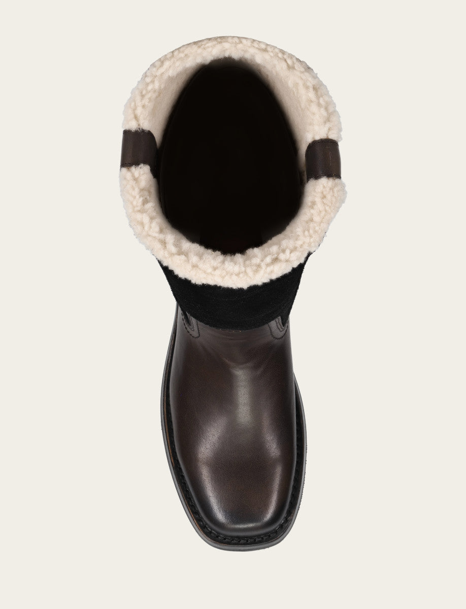 Campus Low Heel Mid Shearling Boot - Black - Top Down