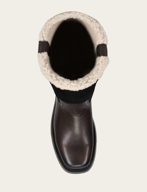Campus Low Heel Mid Shearling Boot - Black - Top Down