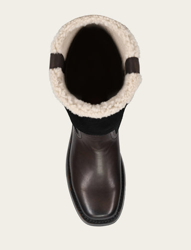 Campus Low Heel Mid Shearling Boot - Black - Top Down
