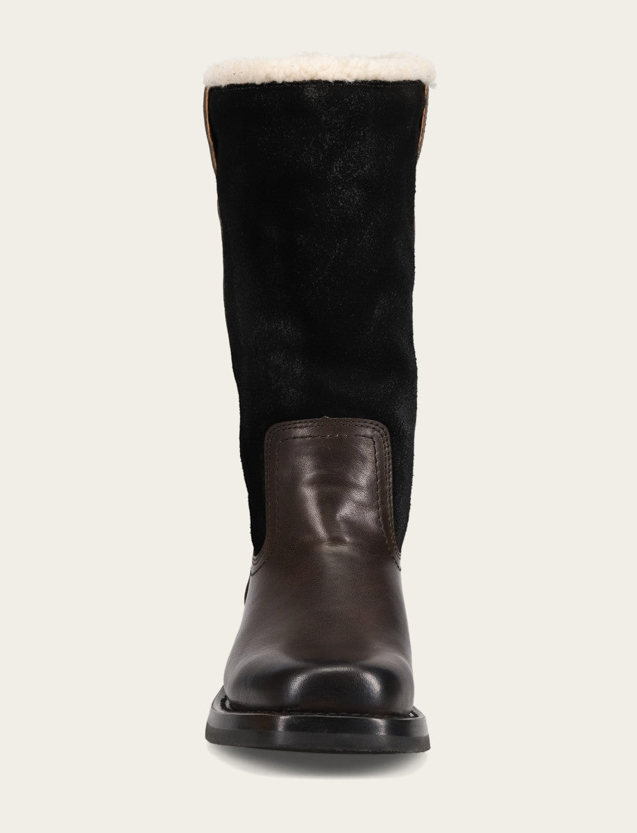 Campus Low Heel Mid Shearling Boot - Black - Front