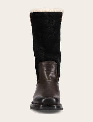 Campus Low Heel Mid Shearling Boot - Black - Front