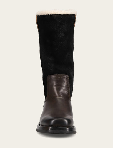 Campus Low Heel Mid Shearling Boot - Black - Front