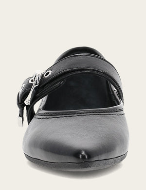 Heather Buckle Mary Jane - Black - Front