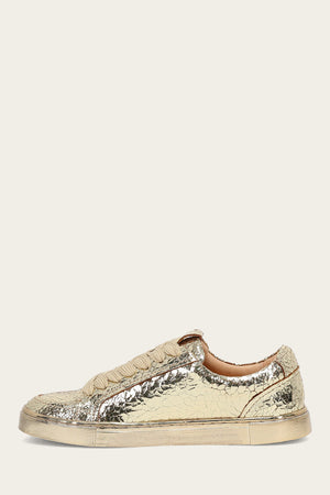 Frye Ivy Court Low Lace Sneaker 6 US Silver Mirror