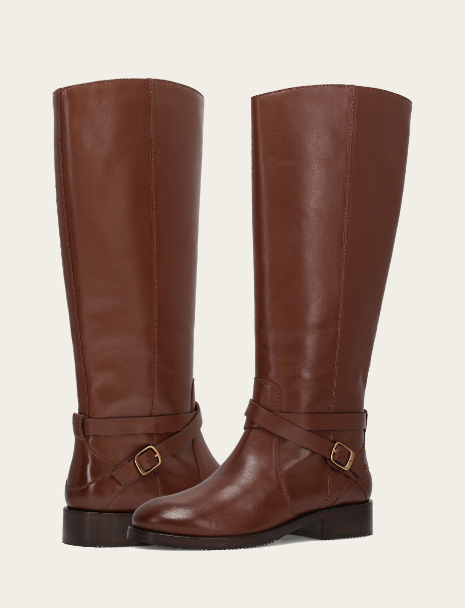 Berek Riding Boots Women's Walnut Melissa Belted Riding Wide Calf Boot | The Frye Company