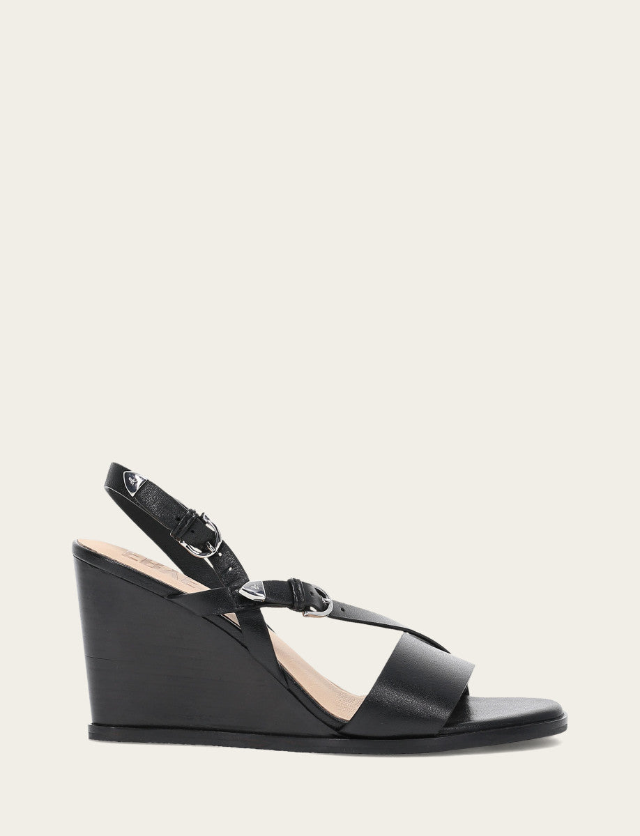 Rachel Buckle Sandal - Black - Outside