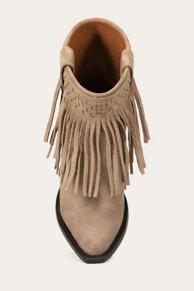 Sacha Short Fringe Bootie - Taupe - Top Down