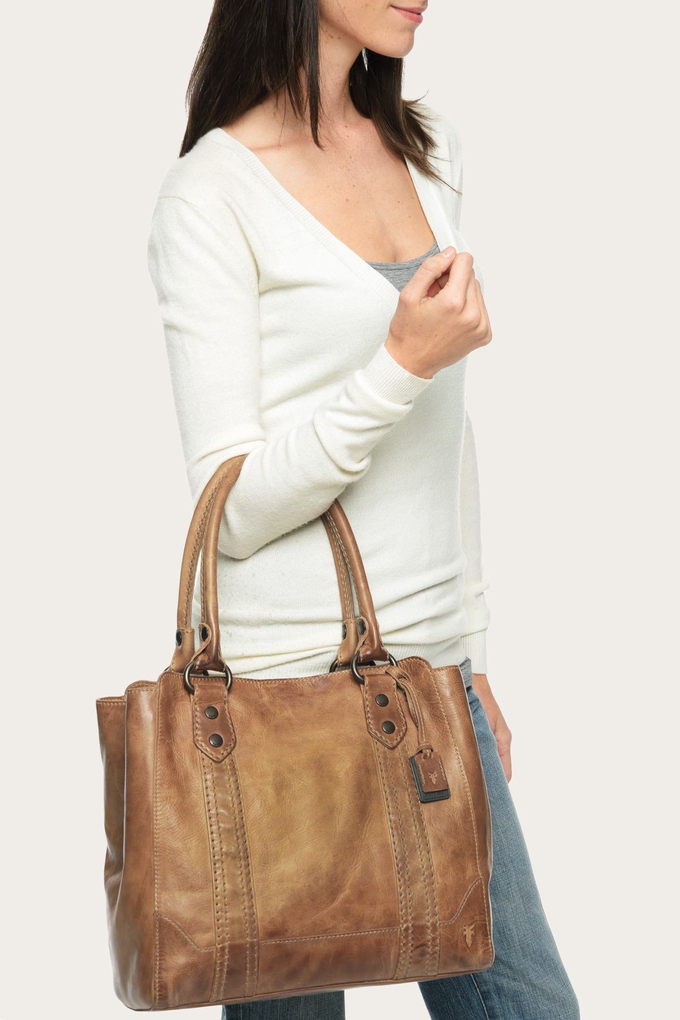 Frye Brooke Leather Studded Bucket Bag with Drawstring Brown | eBay